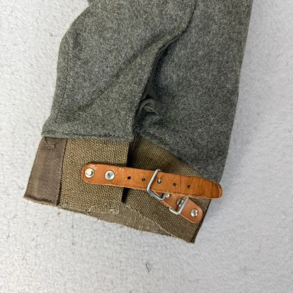 Vintage Swedish Army Wool Cargo Pants C48 Military Trousers Leather Cuffs